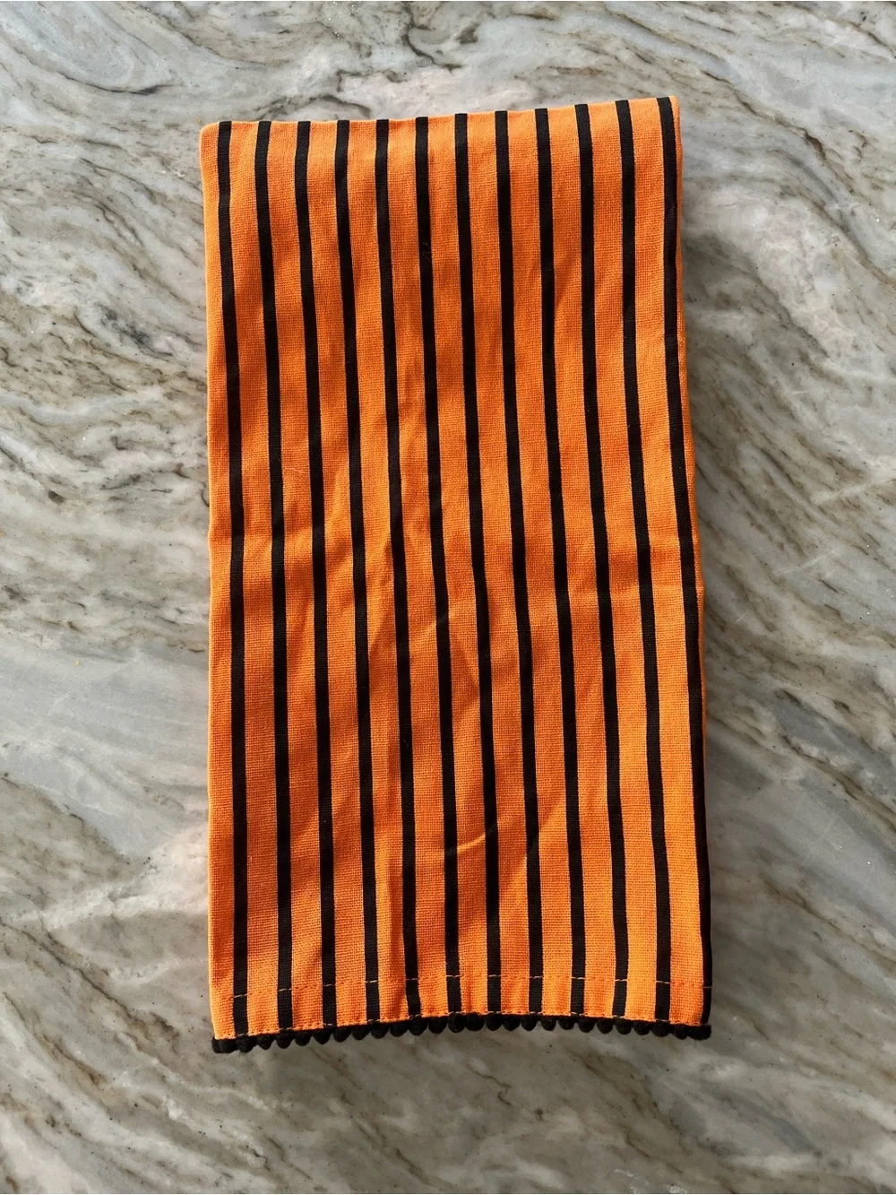 Halloween Dish Towel / Black & Orange Stripe Hand Towel / Fall Decor